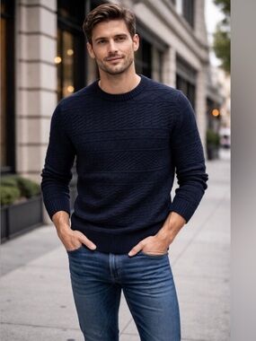 J.Crew Men’s Navy Cotton Guernsey Stitch Crewneck Sweater Size M